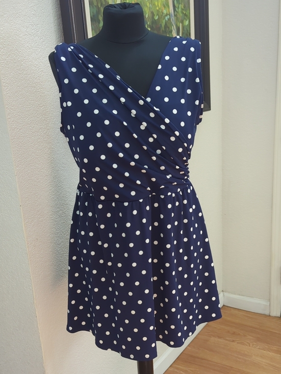 Lands' End Other - Lands End Navy Polka Dot Wrap Bathing Suit- Plus Size🩱20W Comfortable, Skirt